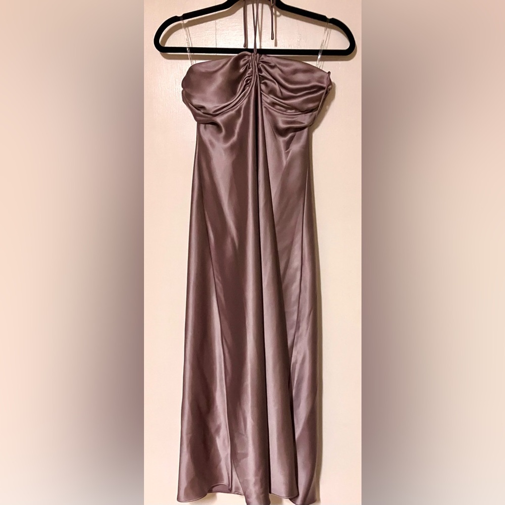 Rare London Mauve Satin Pin Tuck Cup Detail
Lace-up Back Midi Slip Dress - Large